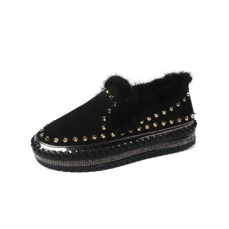 A Pedal Thick-soled Casual Plus Wool Rivet Lazy Shoes Loafers Single Shoes Platform