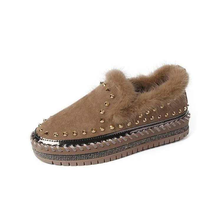 A Pedal Thick-soled Casual Plus Wool Rivet Lazy Shoes Loafers Single Shoes Platform