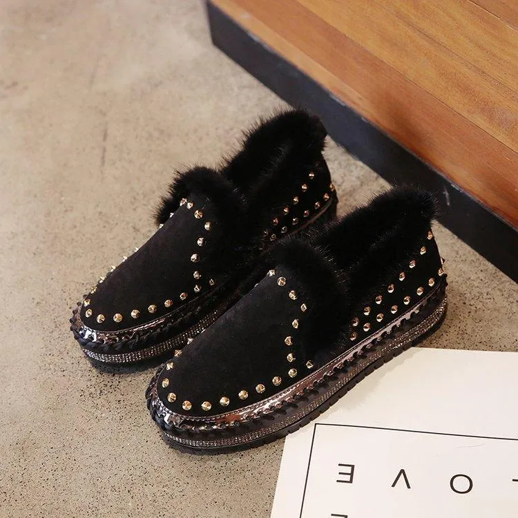 A Pedal Thick-soled Casual Plus Wool Rivet Lazy Shoes Loafers Single Shoes Platform