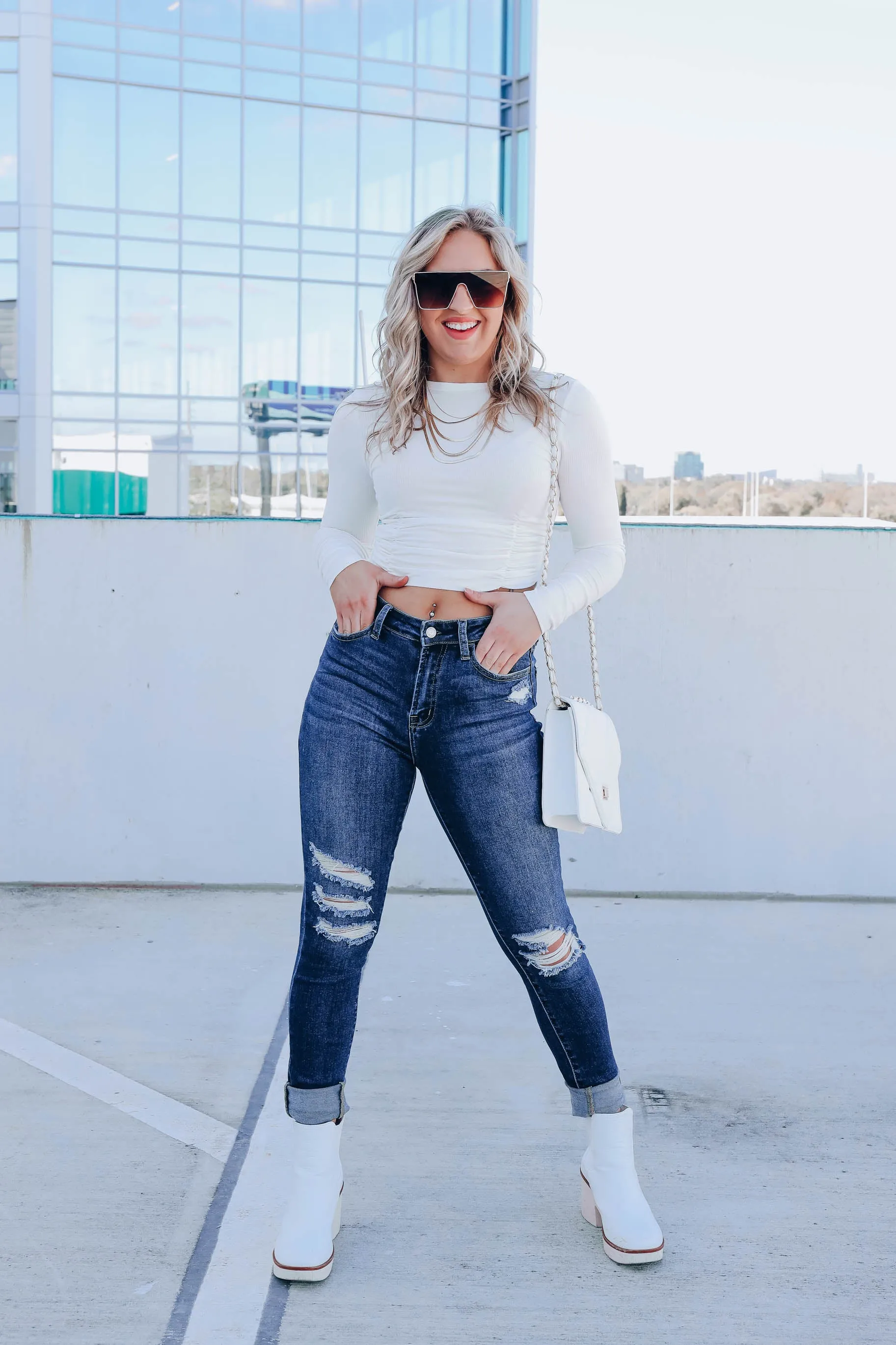 Alluring Ruched Crop Top - White