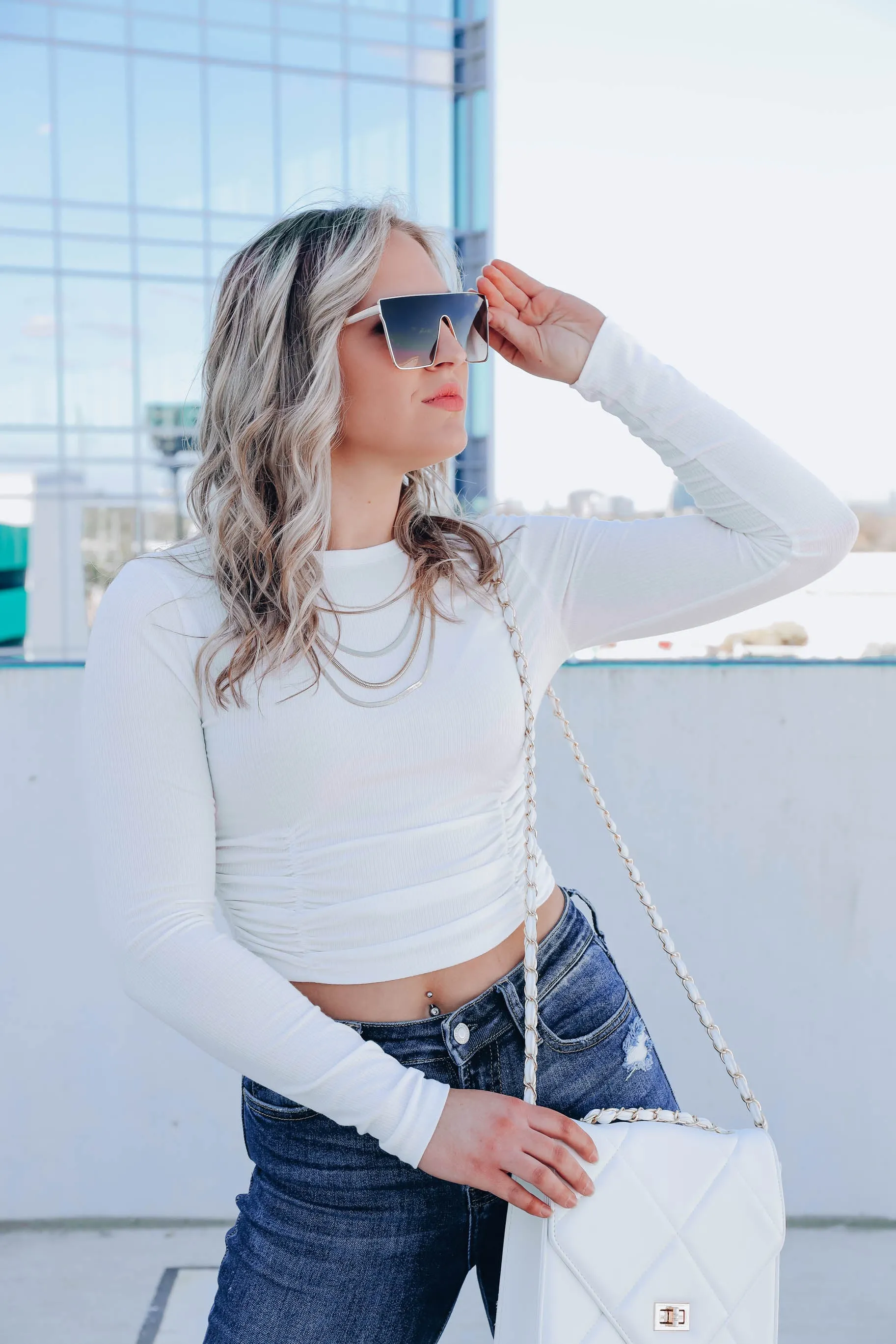 Alluring Ruched Crop Top - White