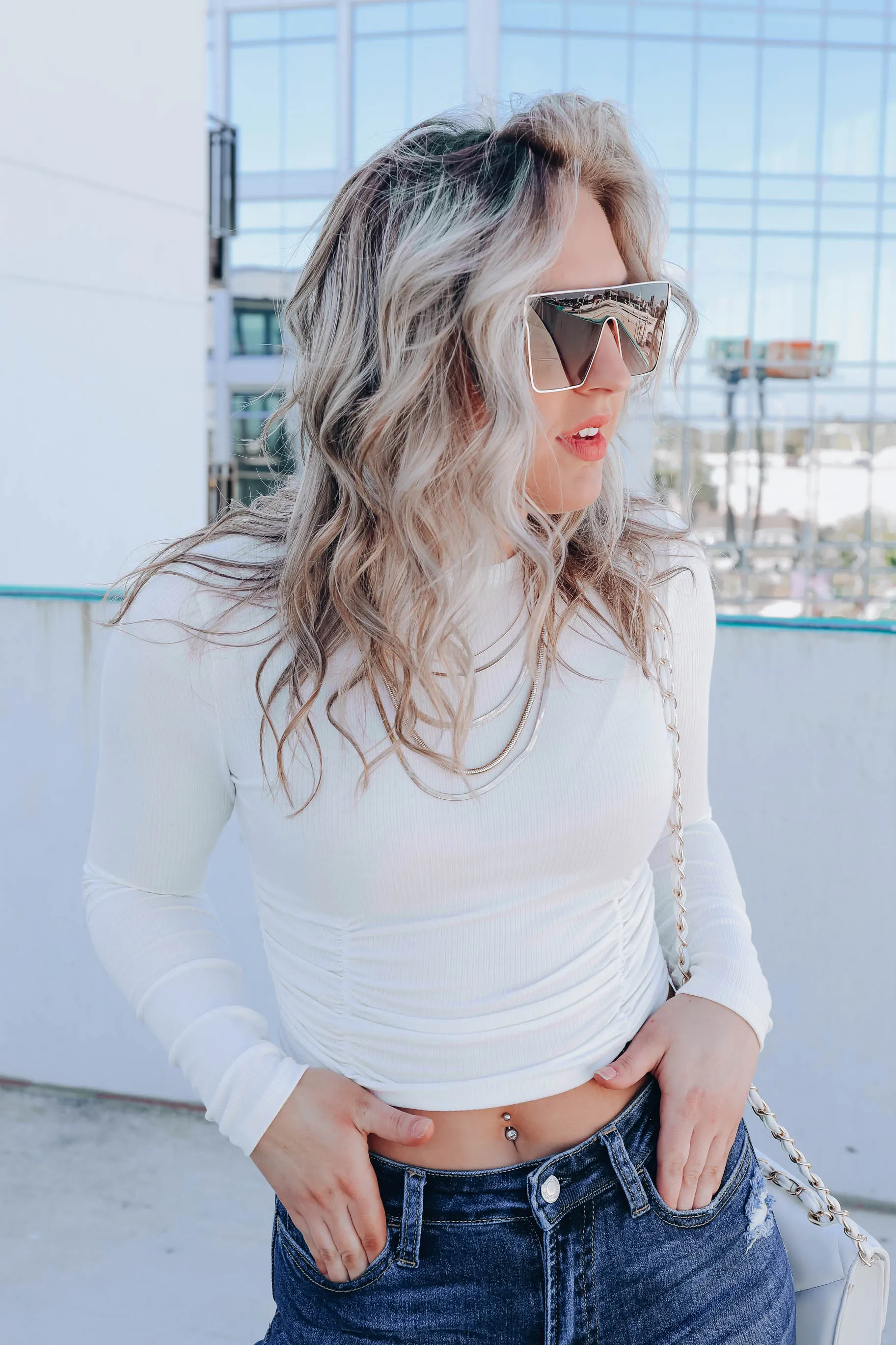 Alluring Ruched Crop Top - White