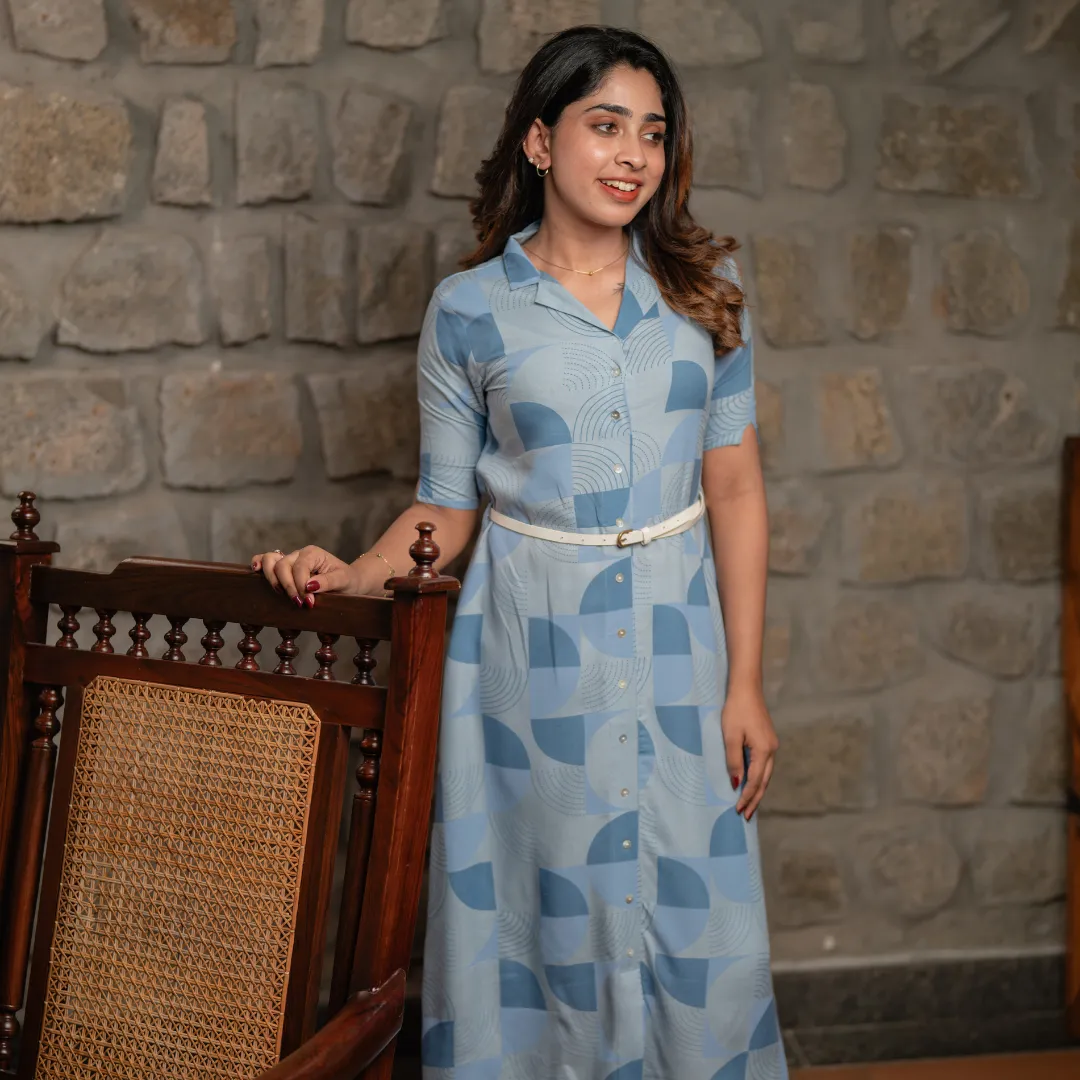 Blues 'N' Quarters Blue Printed Maternity wear and feeding dress