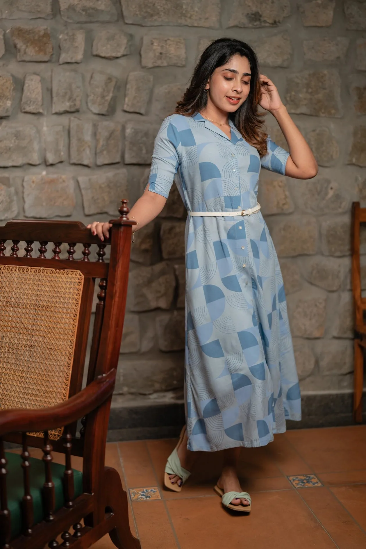 Blues 'N' Quarters Blue Printed Maternity wear and feeding dress