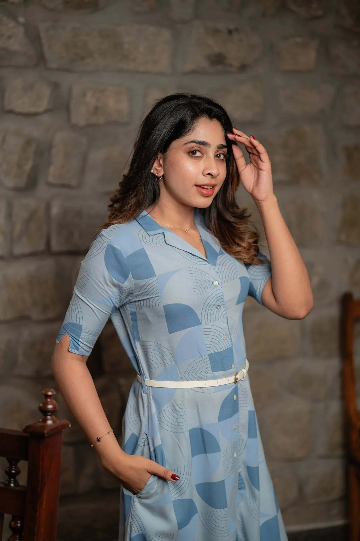 Blues 'N' Quarters Blue Printed Maternity wear and feeding dress