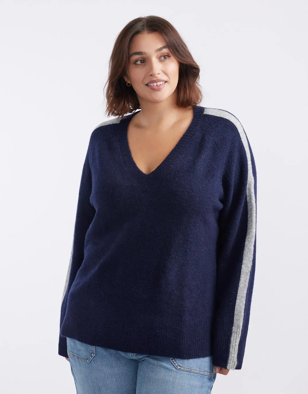 Chalet V Neck Knit Jumper - French Navy/Grey