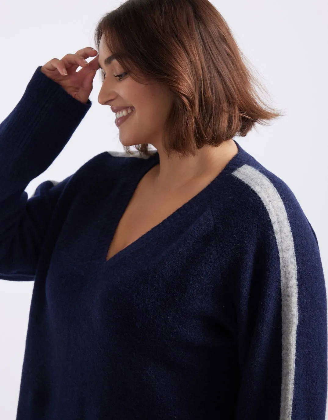 Chalet V Neck Knit Jumper - French Navy/Grey