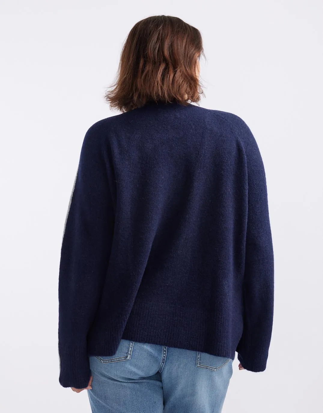 Chalet V Neck Knit Jumper - French Navy/Grey