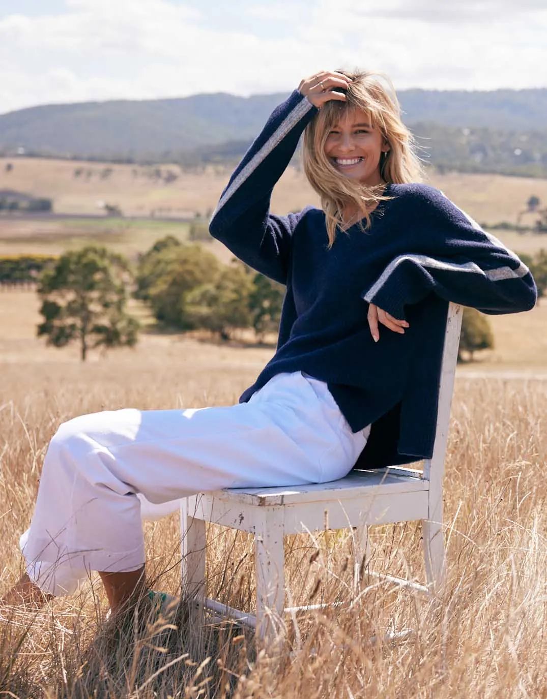Chalet V Neck Knit Jumper - French Navy/Grey