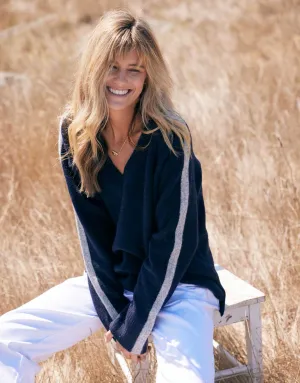 Chalet V Neck Knit Jumper - French Navy/Grey