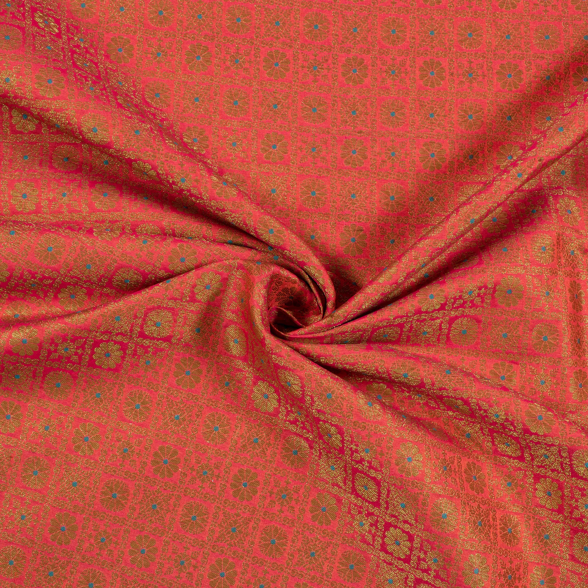 Chilli Red Traditional Pattern Zari Jacquard Banarasi Katan Silk Fabric