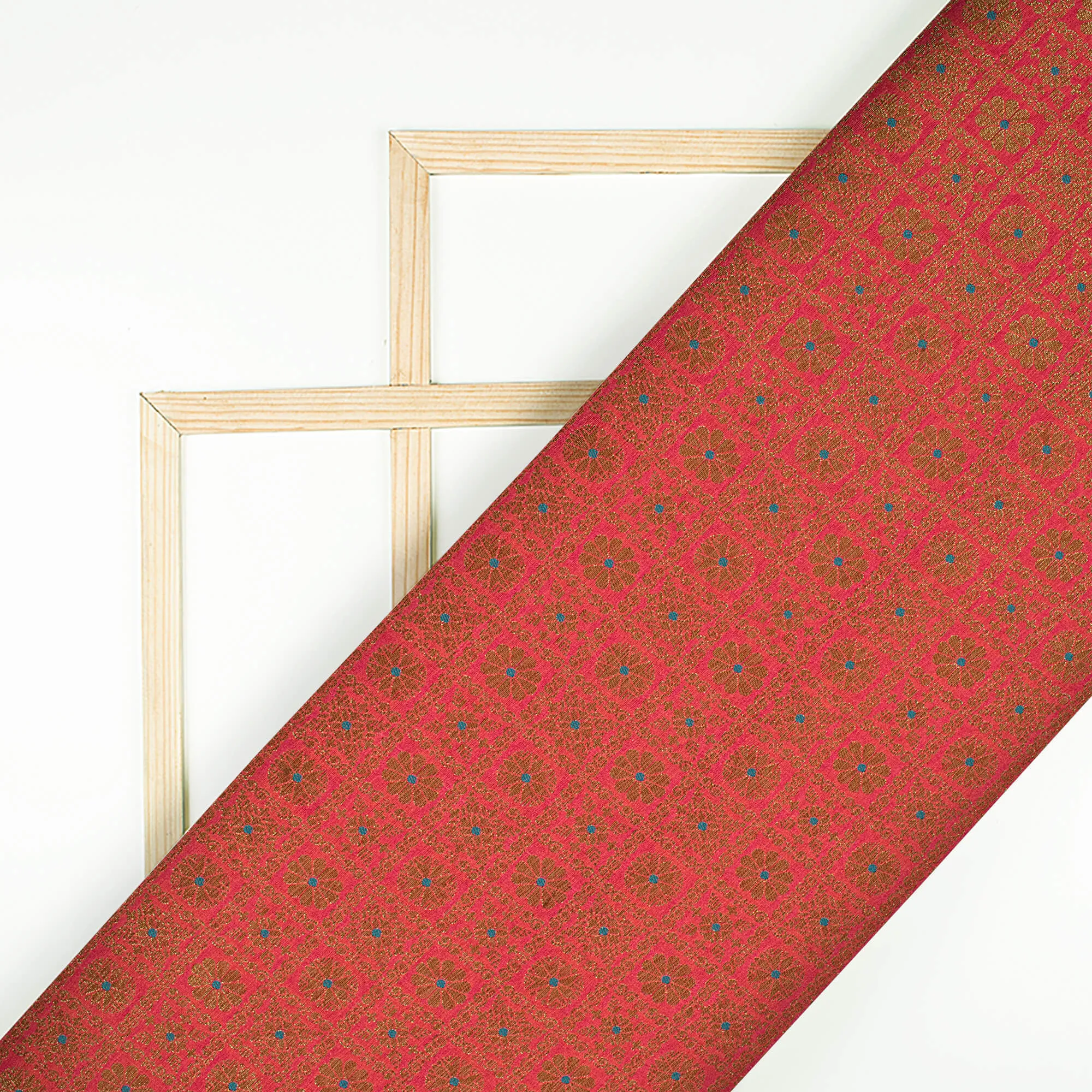 Chilli Red Traditional Pattern Zari Jacquard Banarasi Katan Silk Fabric