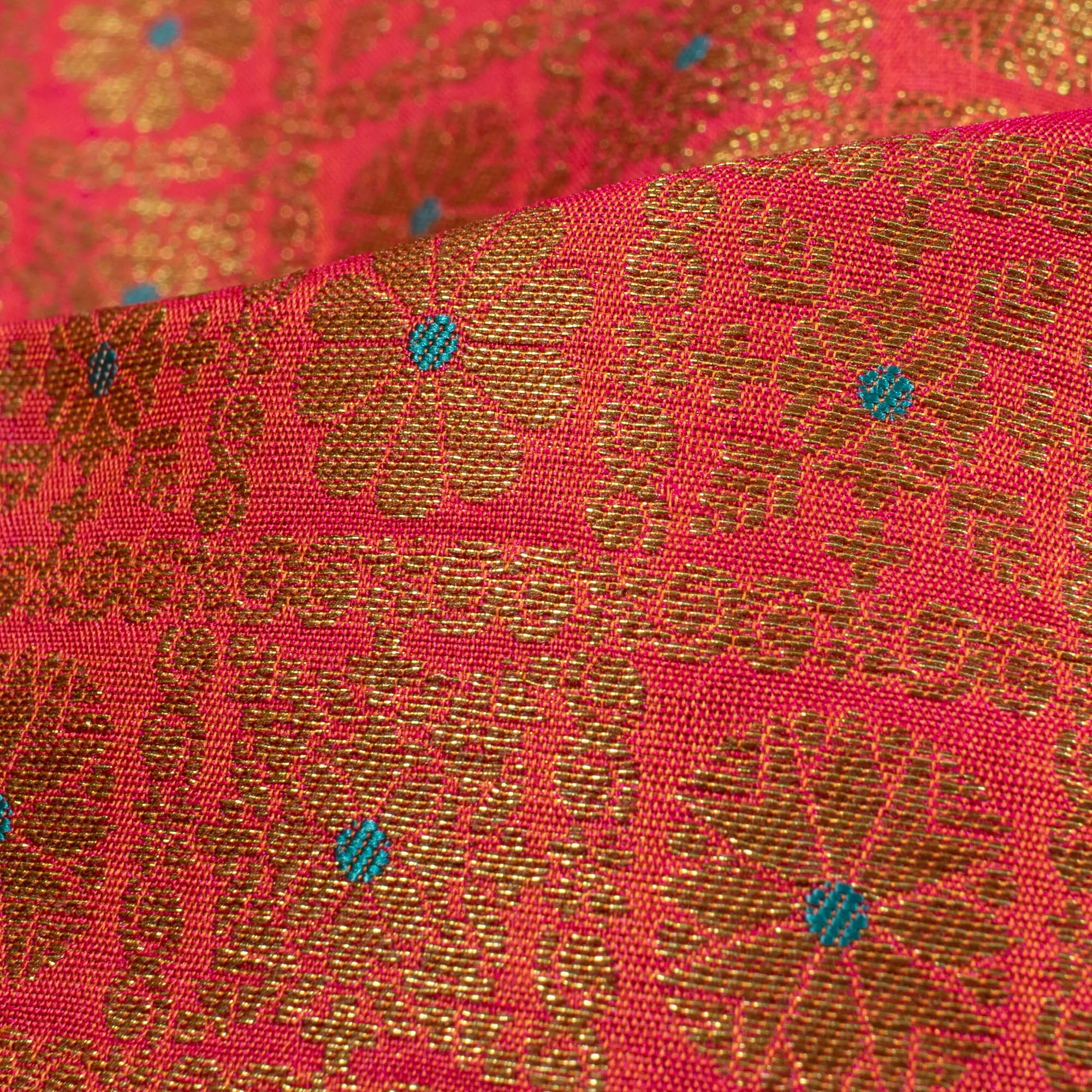 Chilli Red Traditional Pattern Zari Jacquard Banarasi Katan Silk Fabric