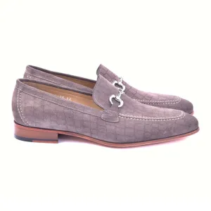 Corrente Crocodile Print Taupe Suede Bit Loafers for Men