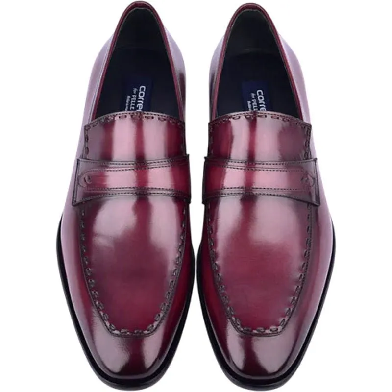 Corrente Men’s High Vamp Buffalo Leather Cordovan Almond Toe Loafer