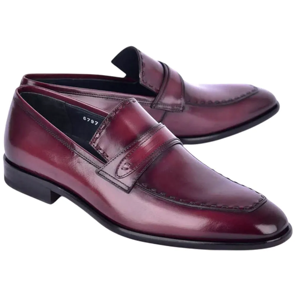 Corrente Men’s High Vamp Buffalo Leather Cordovan Almond Toe Loafer