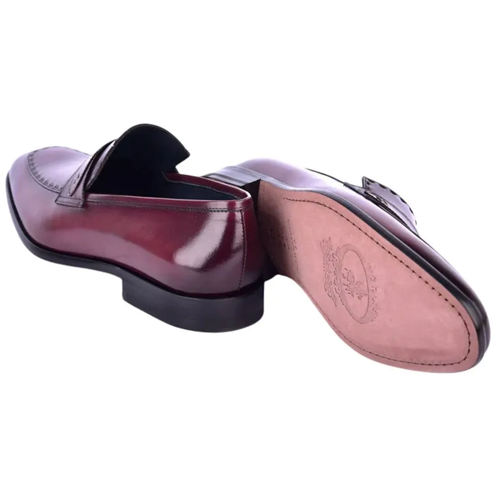 Corrente Men’s High Vamp Buffalo Leather Cordovan Almond Toe Loafer
