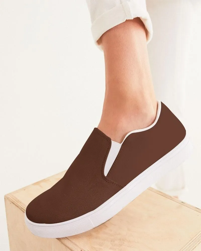Dark Red Brown Slip-On Canvas Sneakers | Women's | Dark Pastel Red Brown | C0M60Y60K80