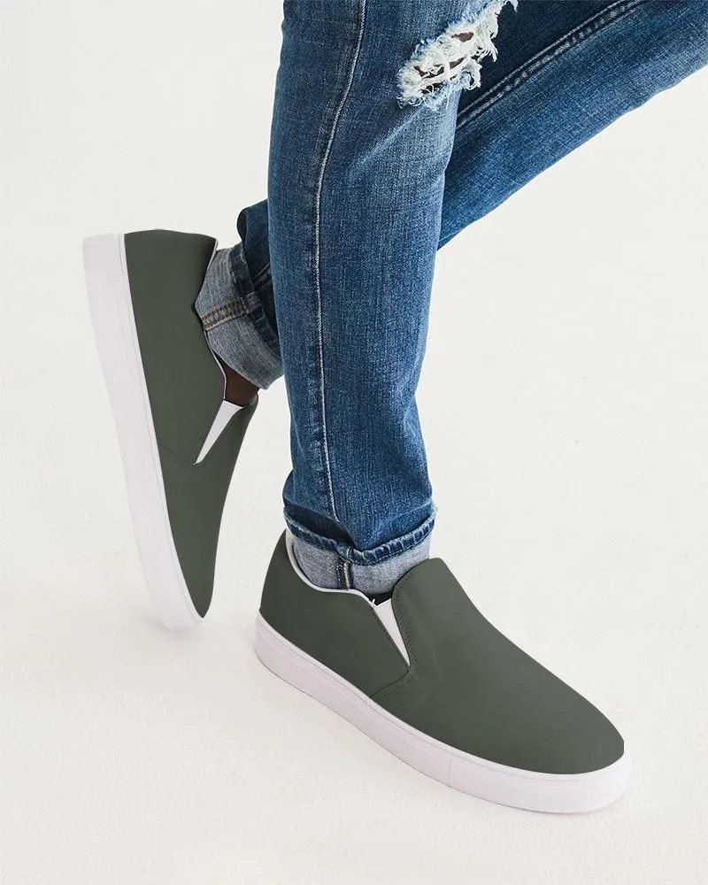 Dark Warm Green Slip-On Canvas Sneakers | Men's | Dark Pale Pastel Warm Green | C15M0Y30K80