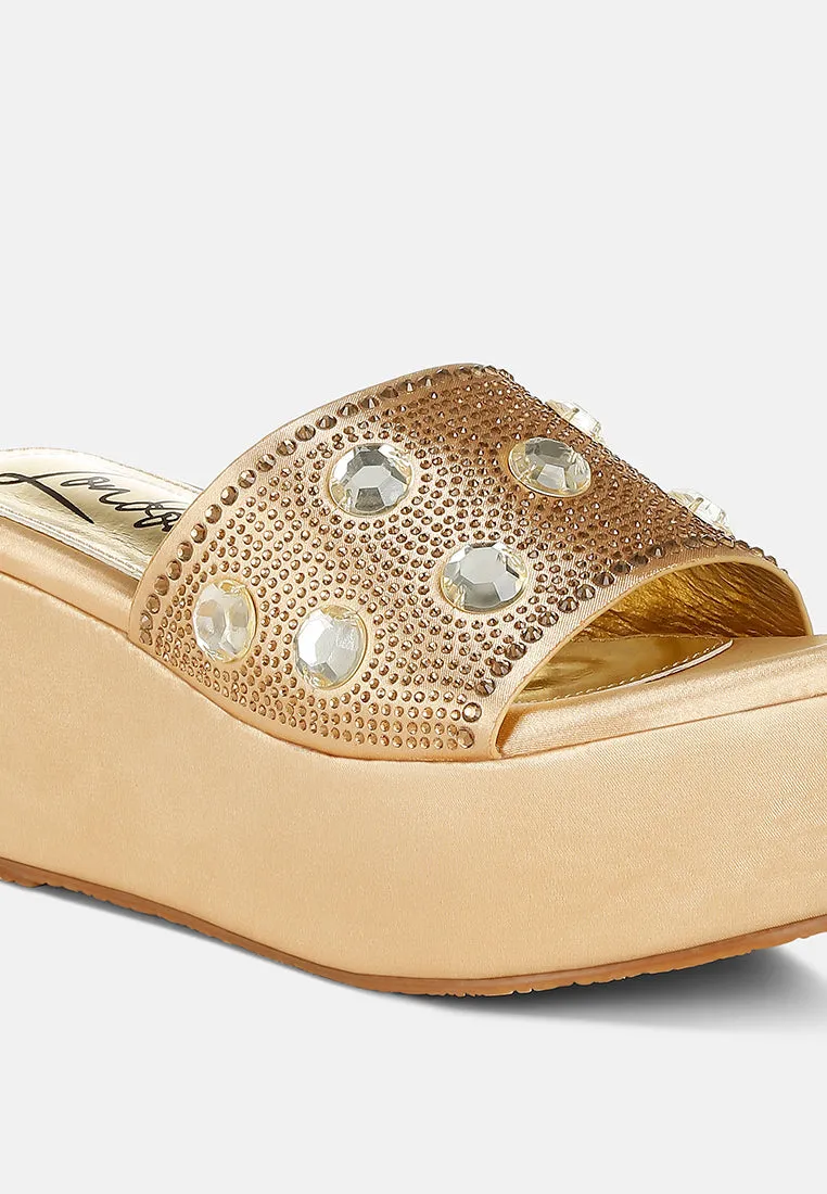 Diamante & Rhinestone Flatform Sandals By RAG