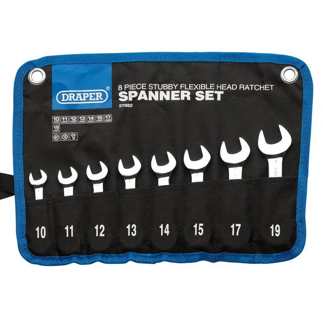 Draper Tools HI-TORQ® Metric Stubby Flexible Head Ratchet Combination Spanner Set (8 Piece)