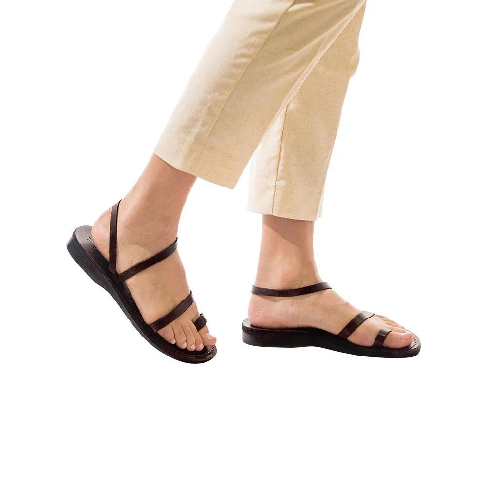 Ella - Leather Ankle Strap Flat Sandal | Brown