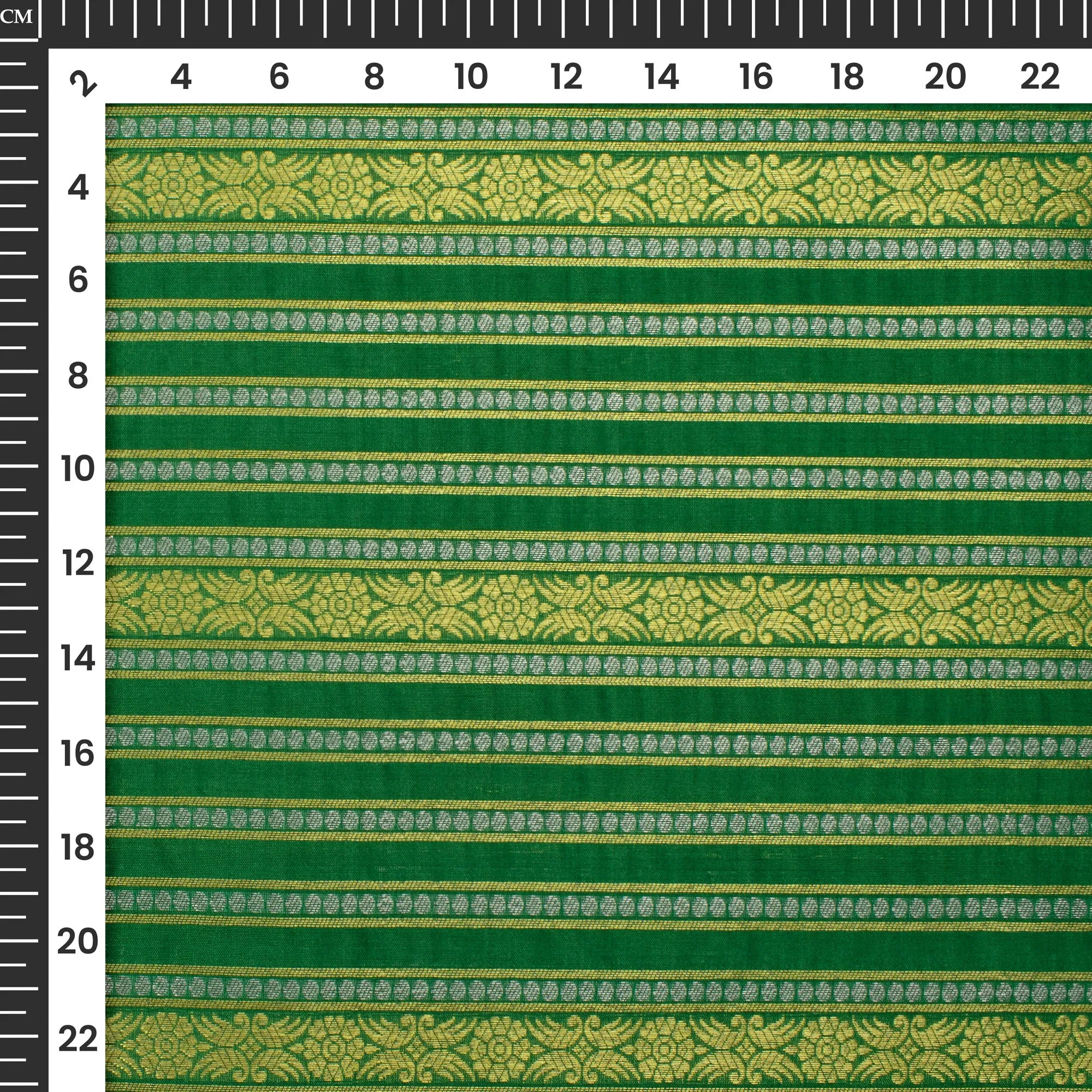 Forest Green And Golden Stripes Pattern Pure Katan Banarasi Silk Fabric