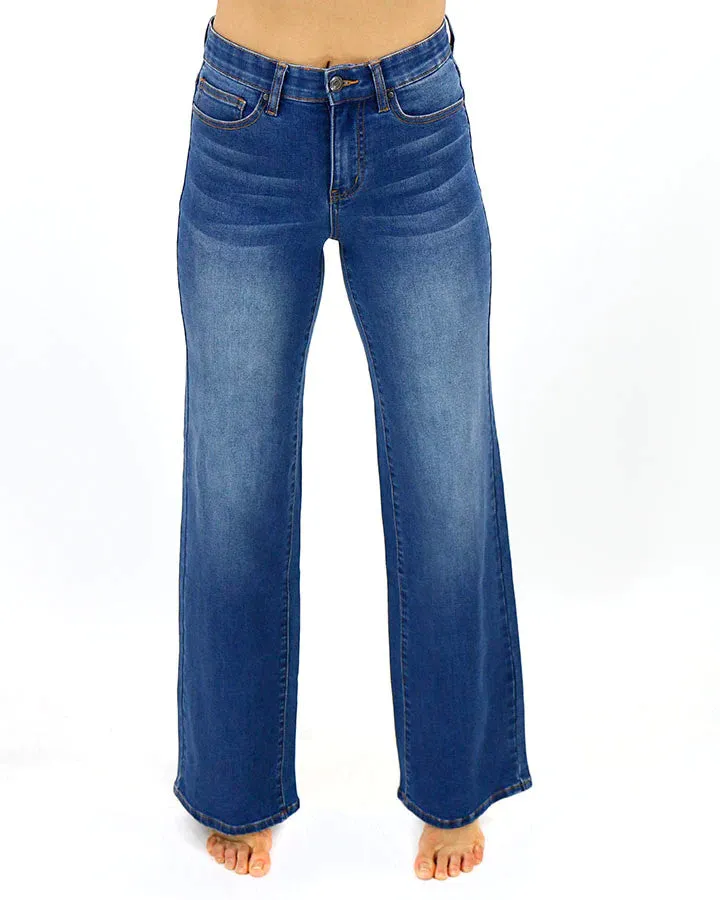 Grace and Lace Wide Leg Waist Shaper Denim - Indigo