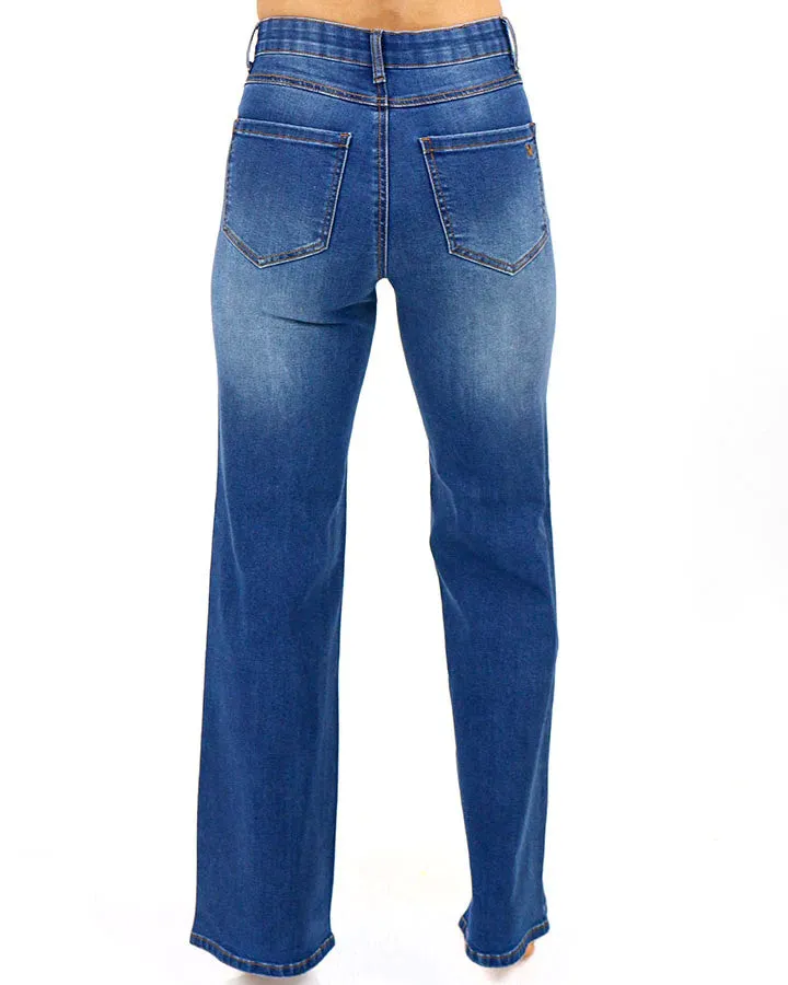 Grace and Lace Wide Leg Waist Shaper Denim - Indigo