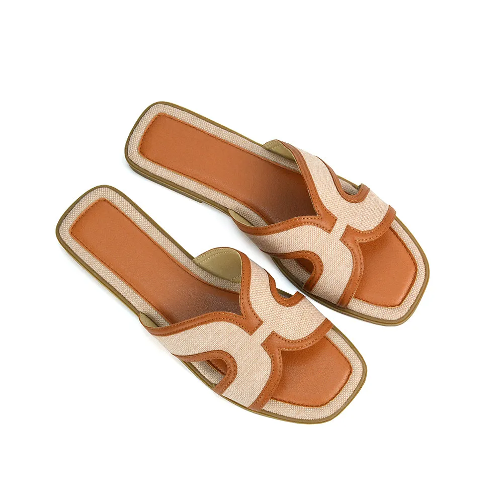 Isabella Slip On Cut Out Square Toe Flat Sandal Slides in Black