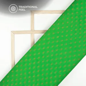 Kelly Green And Golden Booti Pattern Pure Katan Banarasi Silk Fabric