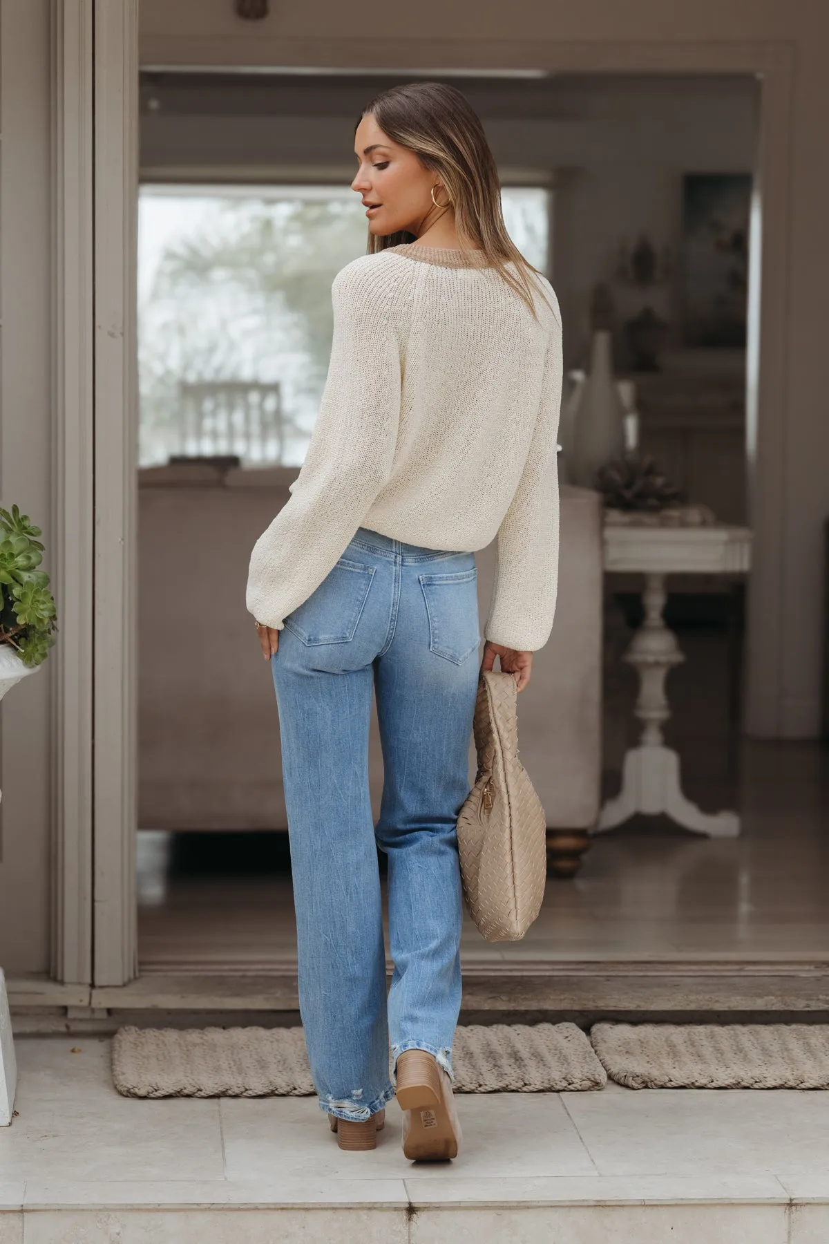 Light Wash High Rise Distressed Slim Wide Leg Jeans - FINAL SALE