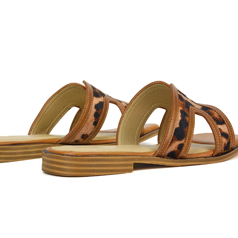 Lola Cut Out Strap Flat Holiday Sandals Summer Slip On Slides in Black