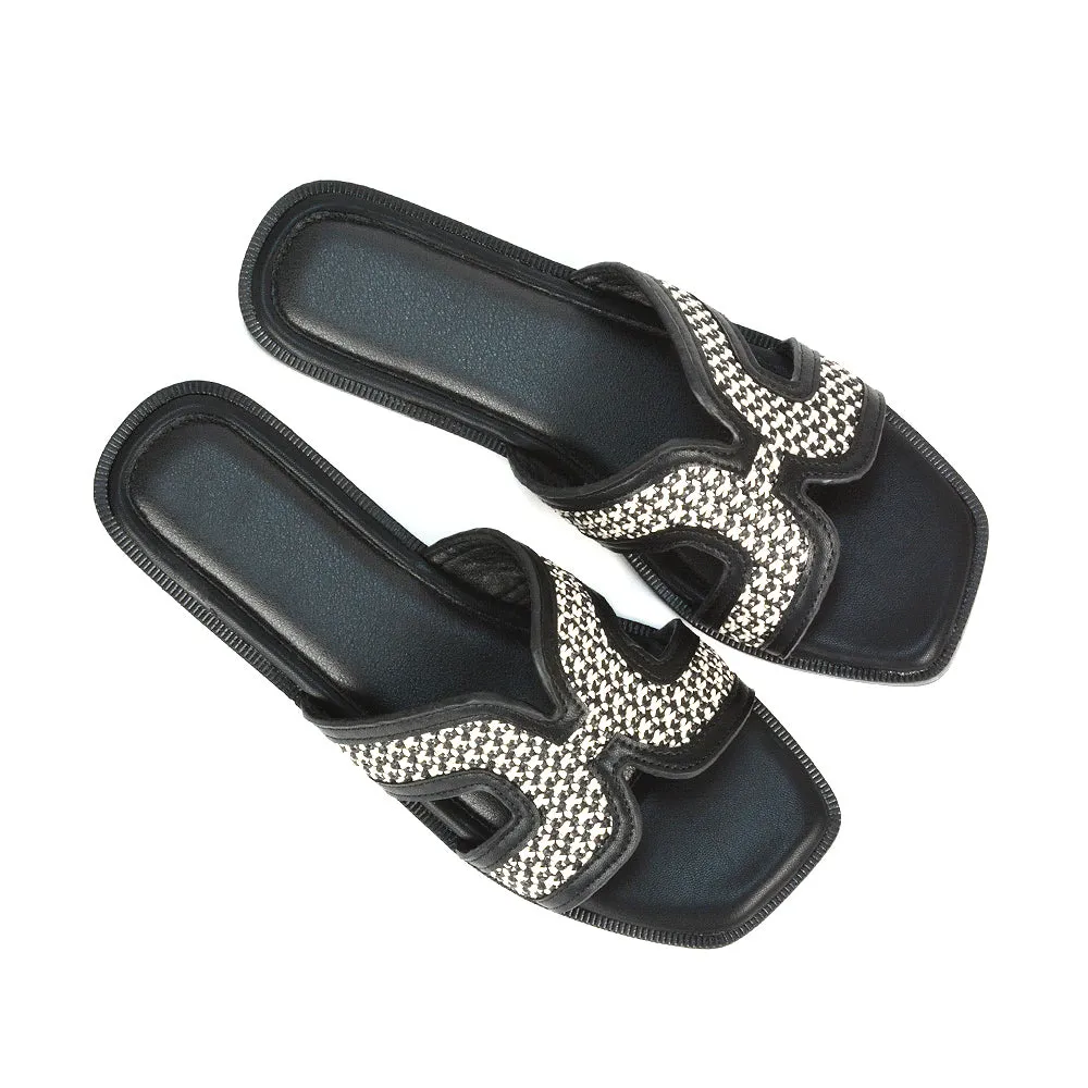 Lola Cut Out Strap Flat Holiday Sandals Summer Slip On Slides in Black