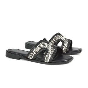 Lola Cut Out Strap Flat Holiday Sandals Summer Slip On Slides in Black