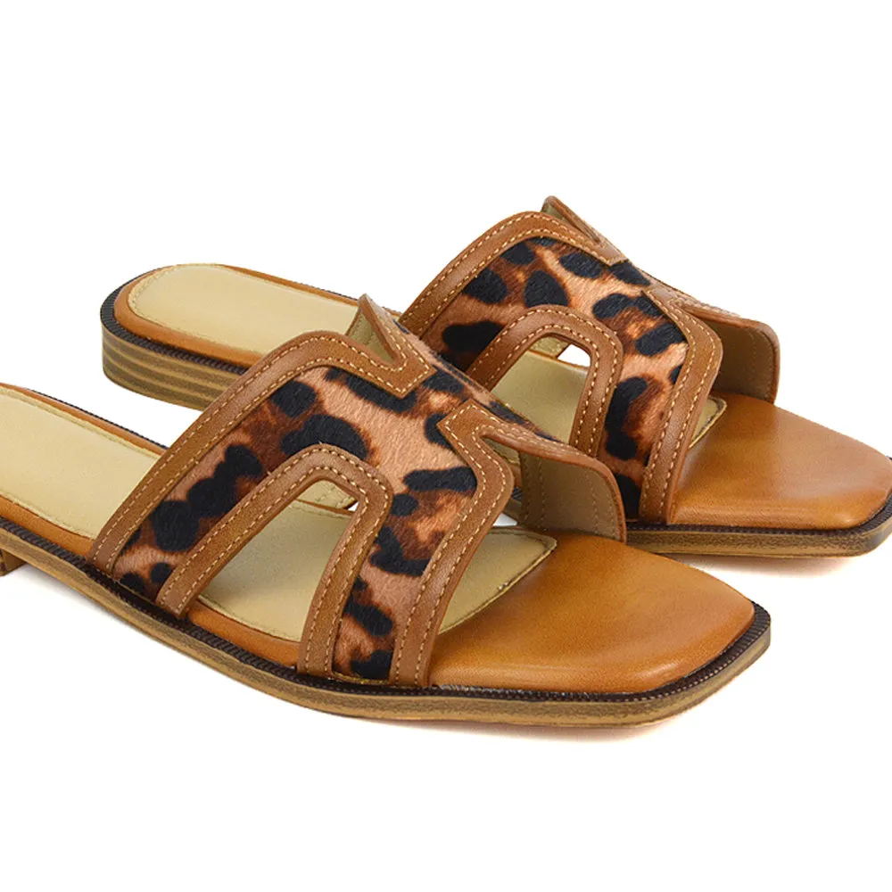 Lola Cut Out Strap Flat Holiday Sandals Summer Slip On Slides in Black