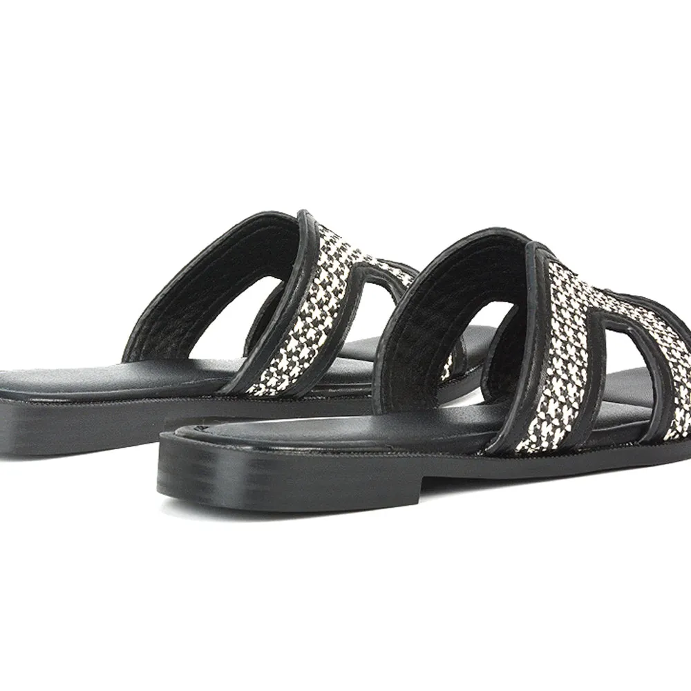 Lola Cut Out Strap Flat Holiday Sandals Summer Slip On Slides in Leopard