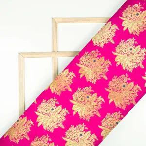 Magenta Pink Floral Pattern Zari Jacquard Banarasi Silk Fabric