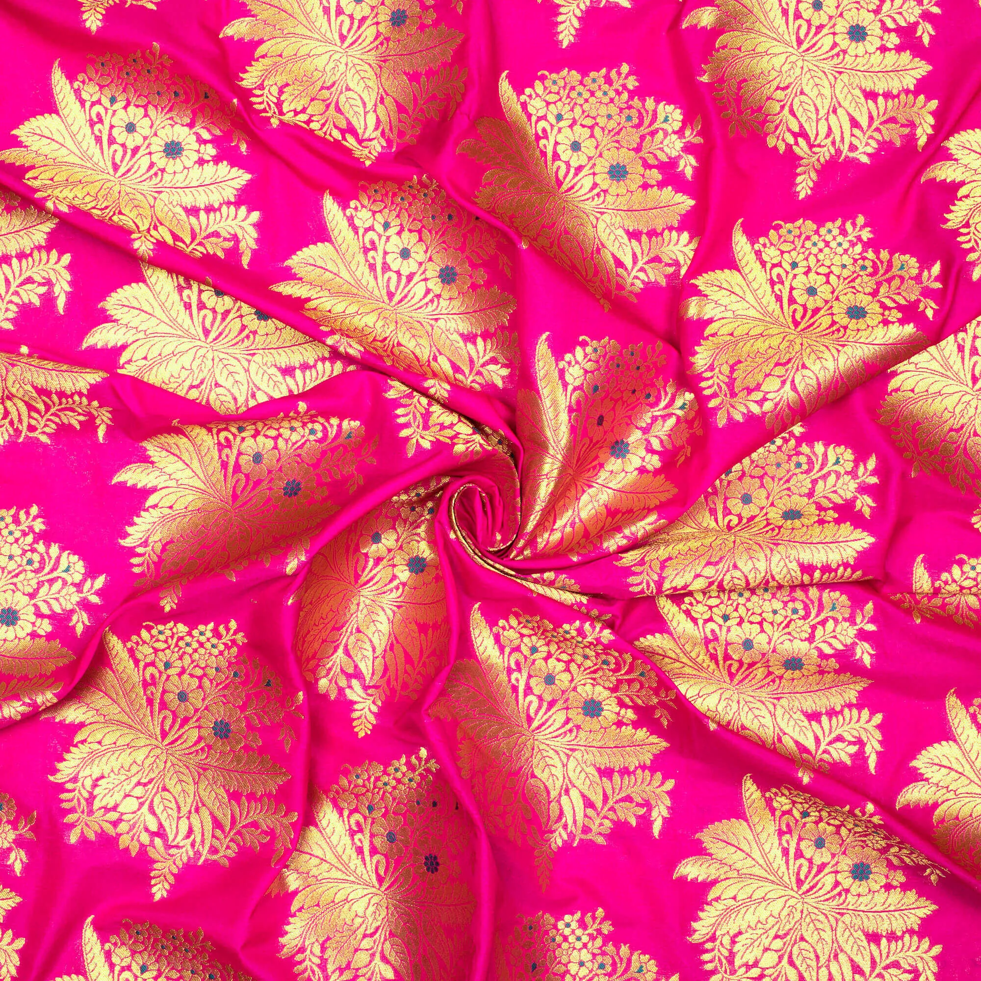Magenta Pink Floral Pattern Zari Jacquard Banarasi Silk Fabric