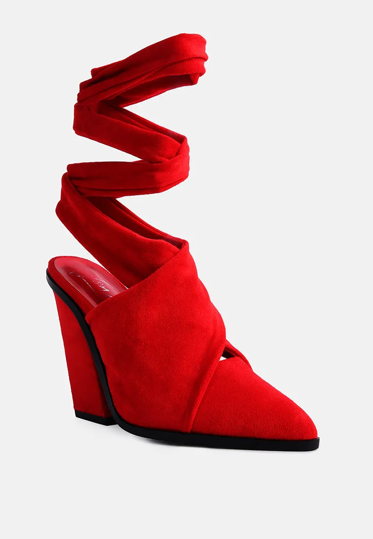 Mama Fav Lace Up Block Heel Mules By Ruw