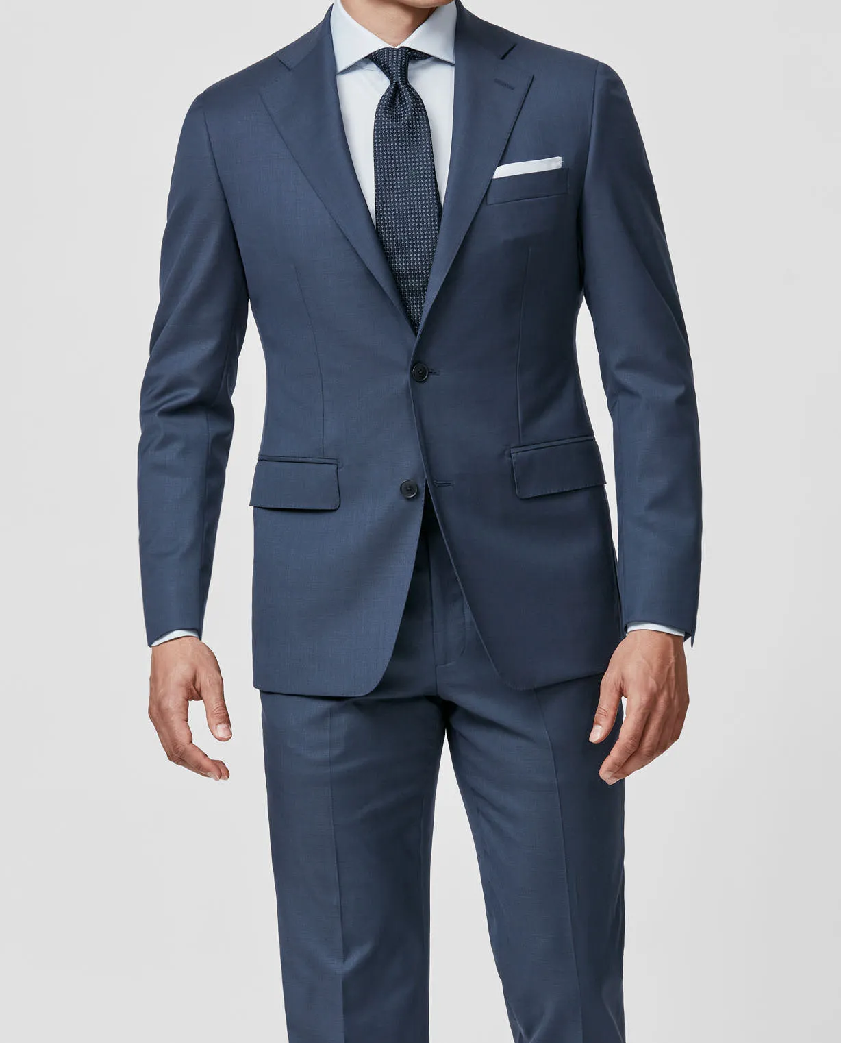 Marzotto 365 Dark Blue Merino Wool Stretch Sharkskin