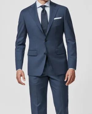 Marzotto 365 Dark Blue Merino Wool Stretch Sharkskin