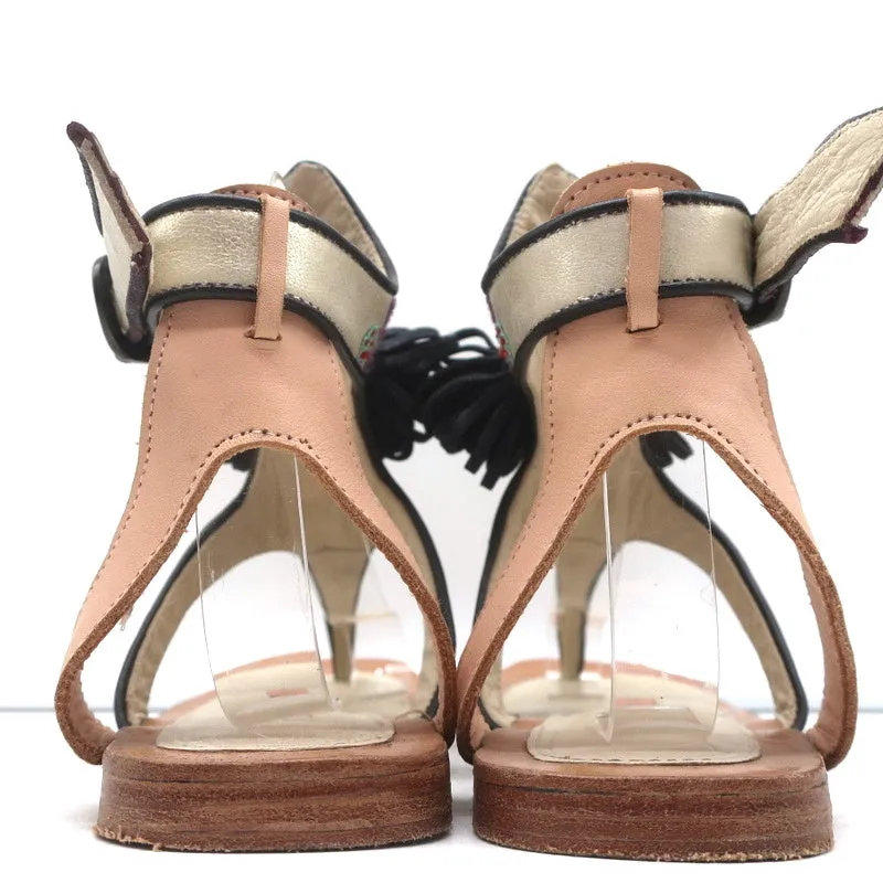 Meher Kakalia Tiki Sofia Tassel Sandals Beaded Embroidered Leather Size 41