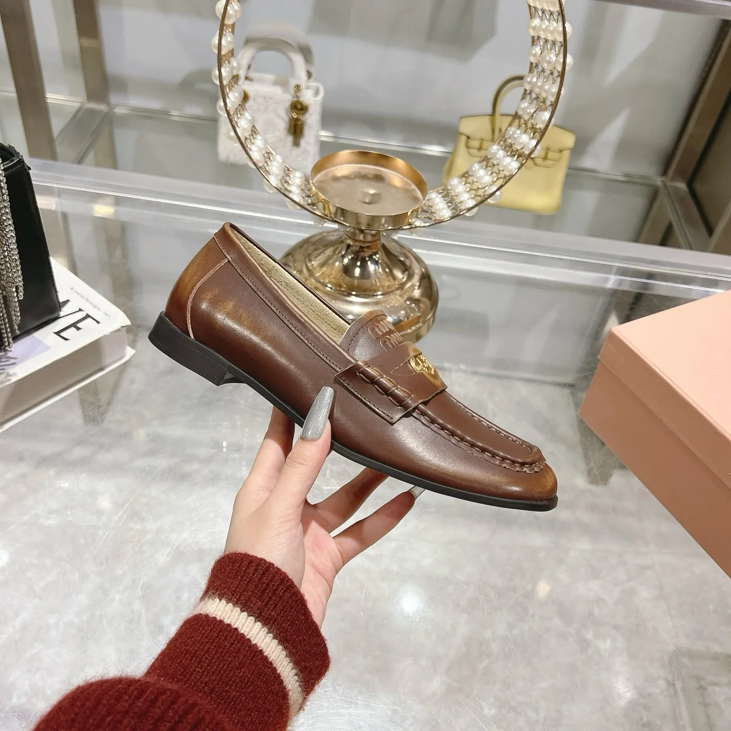Miu 25C Loafers Coffee Cowhide 235302