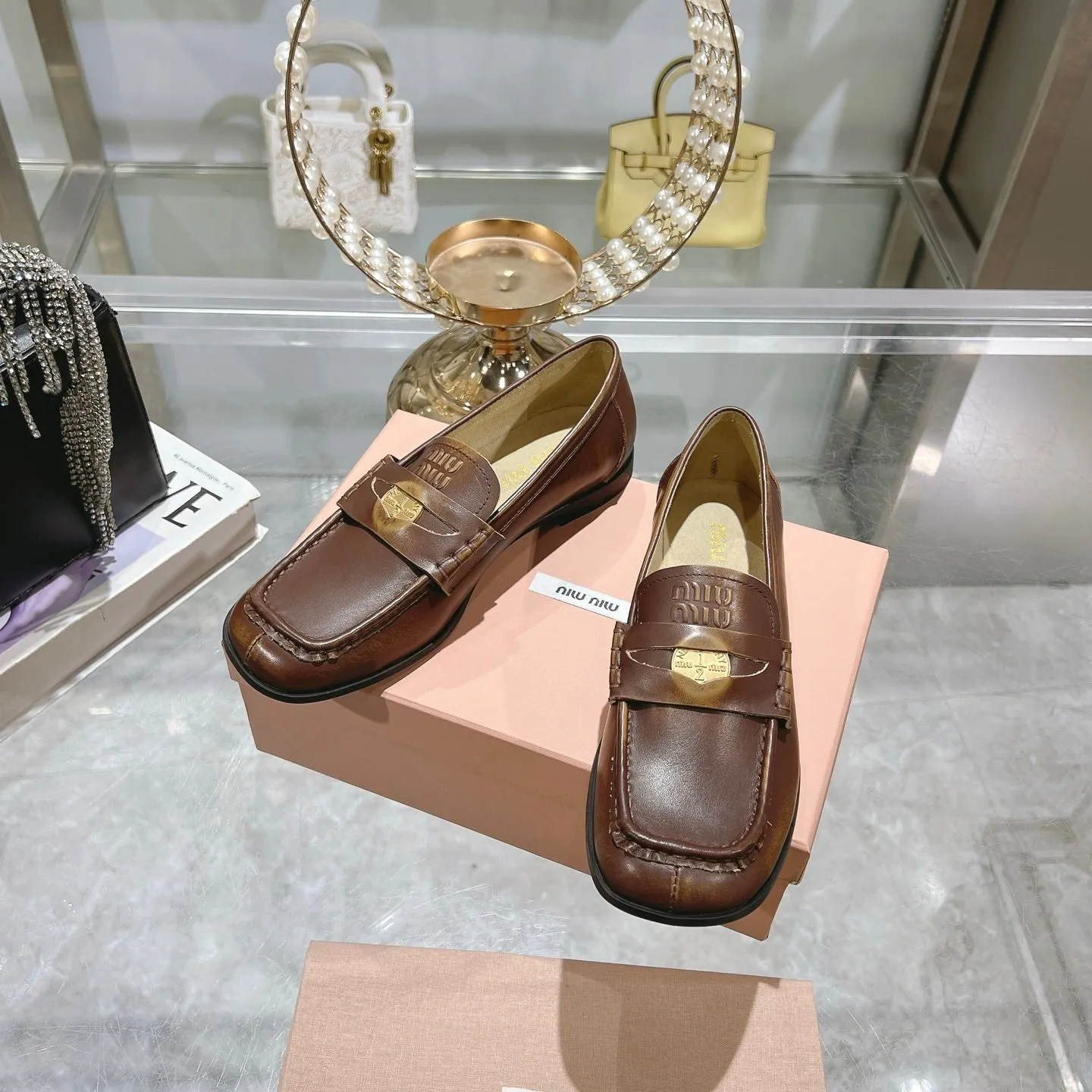 Miu 25C Loafers Coffee Cowhide 235302