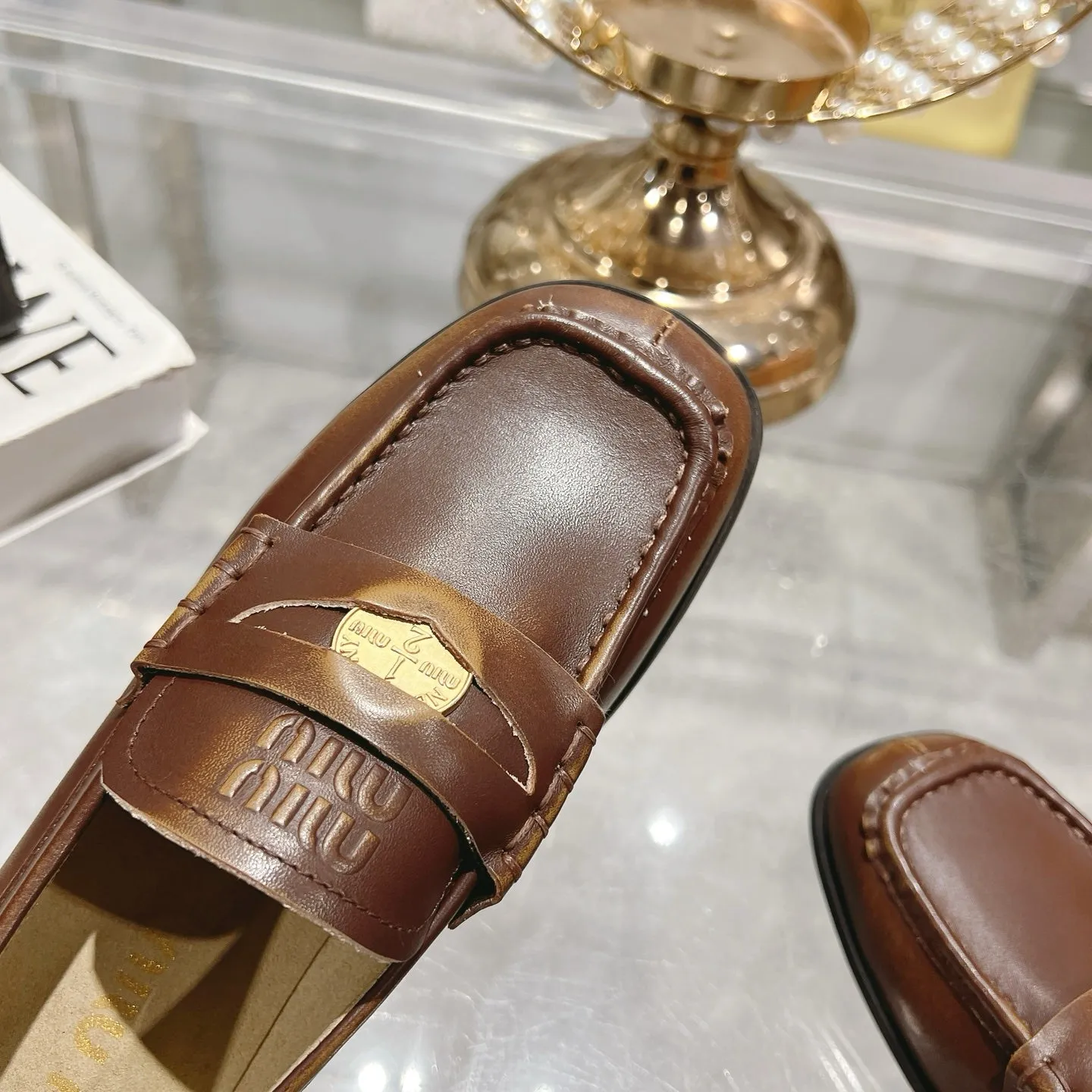 Miu 25C Loafers Coffee Cowhide 235302