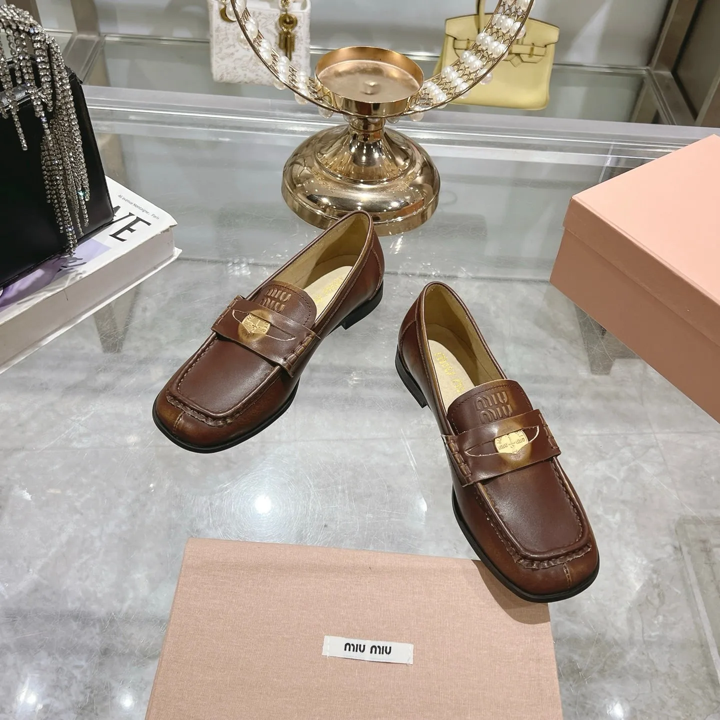 Miu 25C Loafers Coffee Cowhide 235302