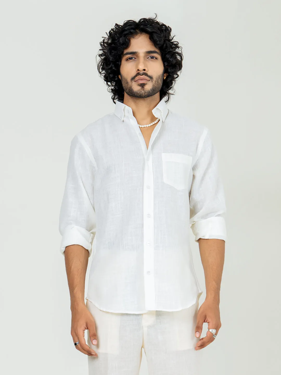 Off white Linen blend full sleeves shirt