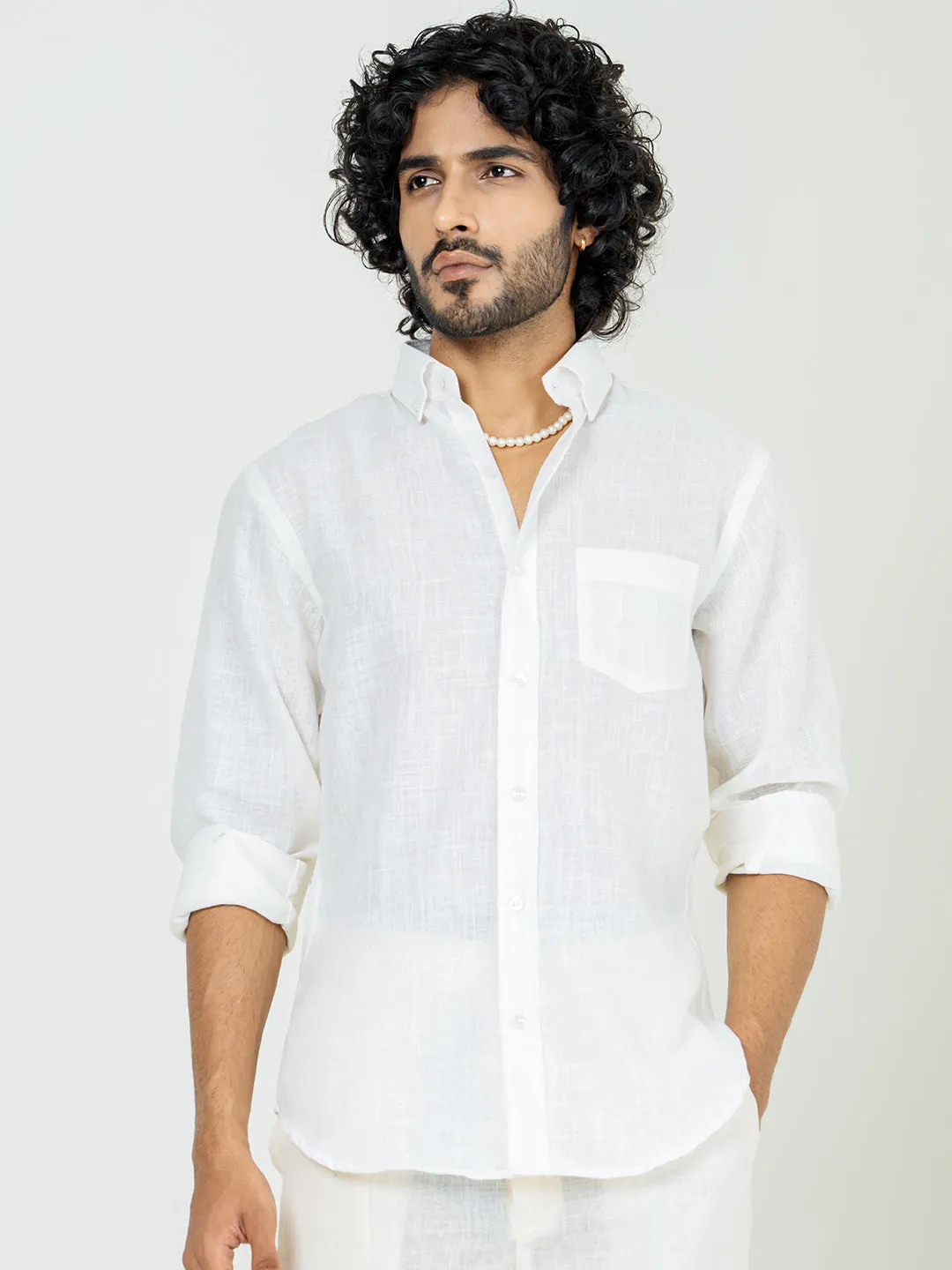 Off white Linen blend full sleeves shirt