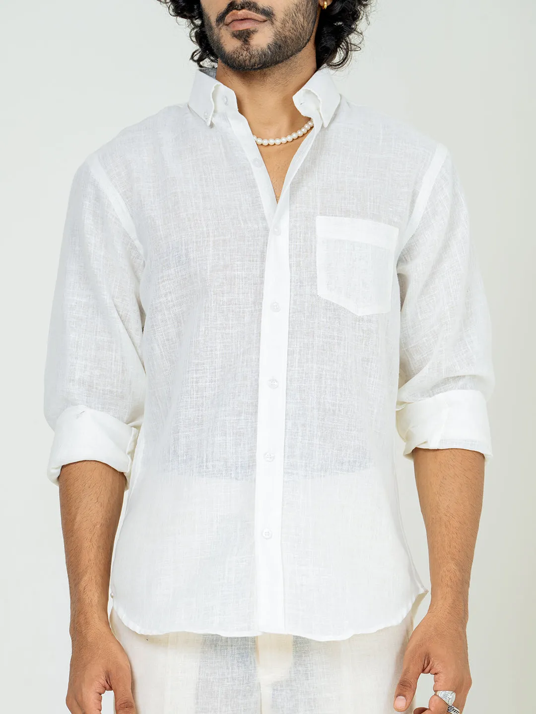Off white Linen blend full sleeves shirt